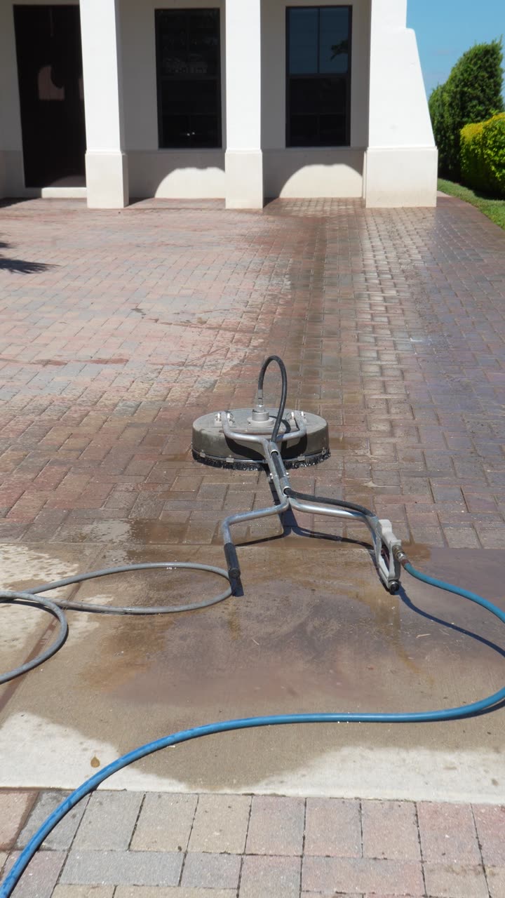Pressure washing removing mold and grime from a driveway in Naples Florida